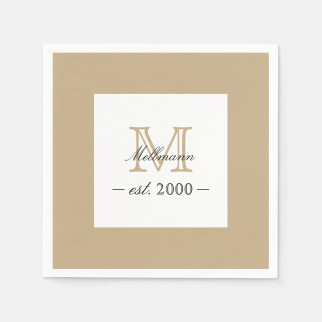 Minimal Elegant Gold Monogram Family Year Est. Napkins (Front)