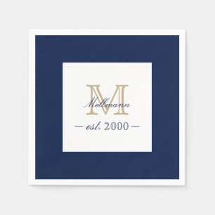 Minimal Elegant Gold Monogram Family Year Est. Napkins