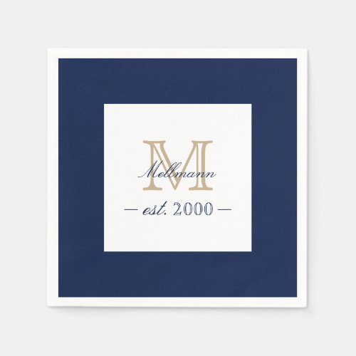 Minimal Elegant Gold Monogram Family Year Est. Napkins
