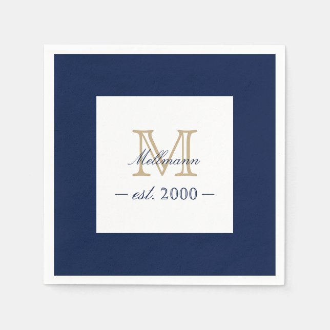 Minimal Elegant Gold Monogram Family Year Est. Napkins (Front)
