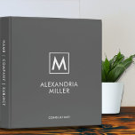 Minimal Elegant Gray White Monogram 3 Ring Binder<br><div class="desc">Minimalist Monogram Emblem Elegant Typography Initial Name Title Custom White Text Solid Gray Background Professional Home Office Work School 3 ring binder</div>