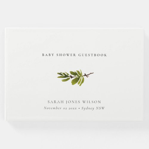 Minimal Elegant Green Pine Branch Baby Shower Guest Book