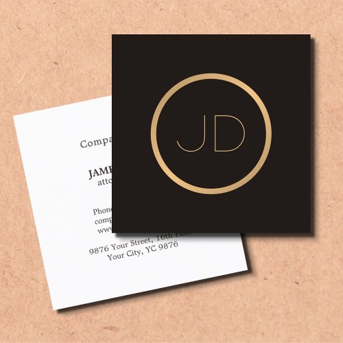 Minimal Elegant Grey Faux Gold Monogram Attorney Square Business Card