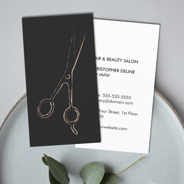Minimal Elegant Grey Pale Pink Scissor HairStylist Business Card