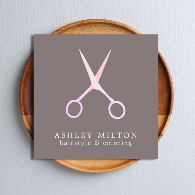 Minimal Elegant Grey Rose Scissors Hair Stylist Square Business Card (Creator Uploaded)