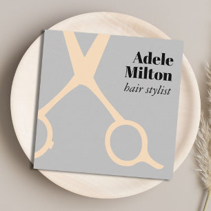 Minimal Elegant Grey Rose Scissors Hairstylist Square Business Card