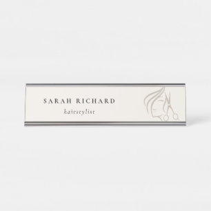 Minimal Elegant Hairstylist Ivory Hair Scissor Desk Name Plate