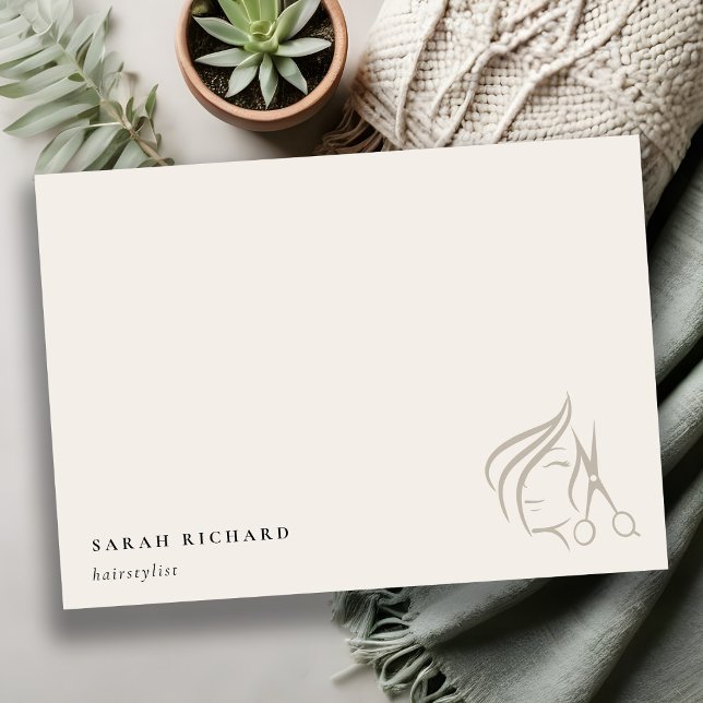 Minimal Elegant Hairstylist Ivory Hair Scissor  Note Card (Creator Uploaded)