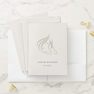 Minimal Elegant Hairstylist Ivory Hair Scissor Pocket Folder