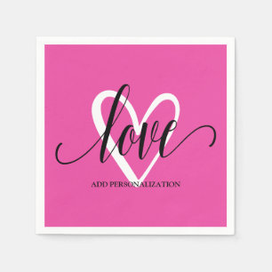 Minimal Elegant Heart on Hot Pink Napkins