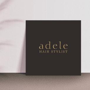 Minimal Elegant Ivory Black Golden Hair Stylist Square Business Card