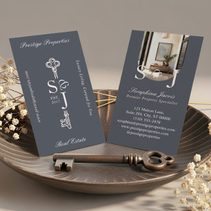 Minimal Elegant Key Monogram Stylish Arch Photo Business Card