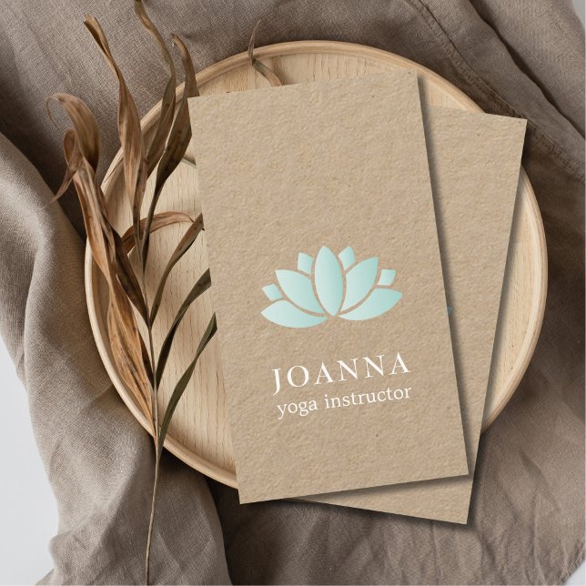 Minimal Elegant Kraft Blue Lotus Yoga Business Card (Creator Uploaded)