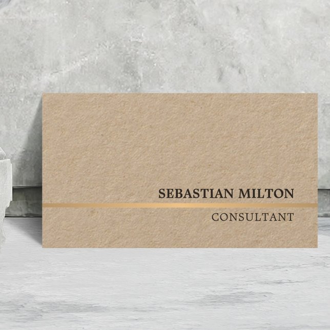 Minimal Elegant Kraft Faux Gold Line Consultant Business Card (Creator Uploaded)