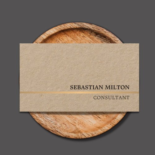 Minimal Elegant Kraft Faux Gold Line Consultant Business Card