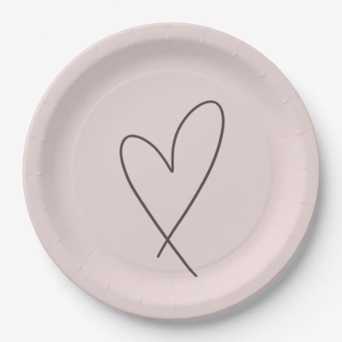 Minimal Elegant Line Art Heart Wedding Blush Pink Paper Plates