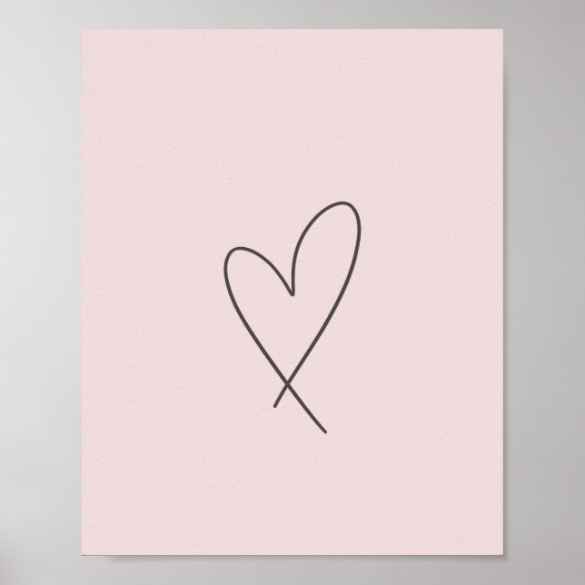 Minimal Elegant Line Art Heart Wedding Blush Pink Poster (Front)