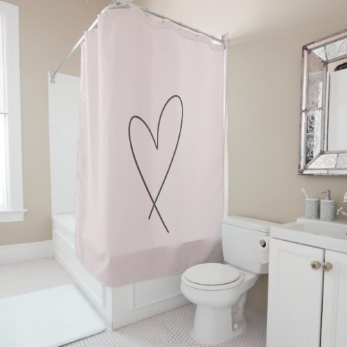 Minimal Elegant Line Art Heart Wedding Blush Pink Shower Curtain
