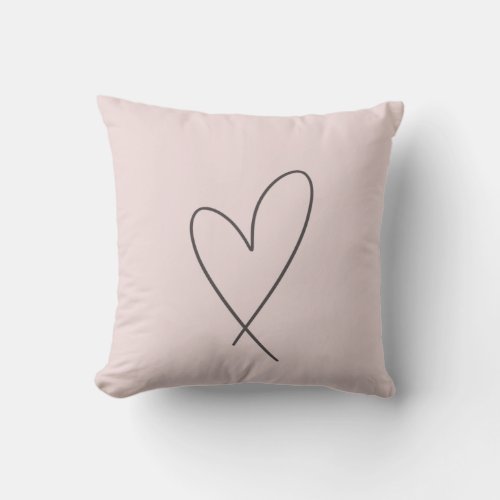 Minimal Elegant Line Art Heart Wedding Blush Pink Throw Pillow