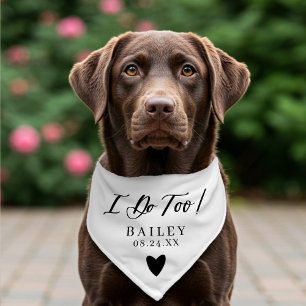 Minimal Elegant Little Heart I Do Too Wedding Name Pet Bandana Collar