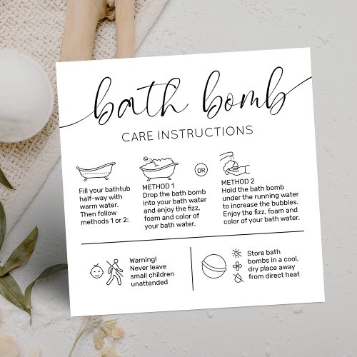 Minimal Elegant Logo Bath Bomb Care Instructions Square Business Card