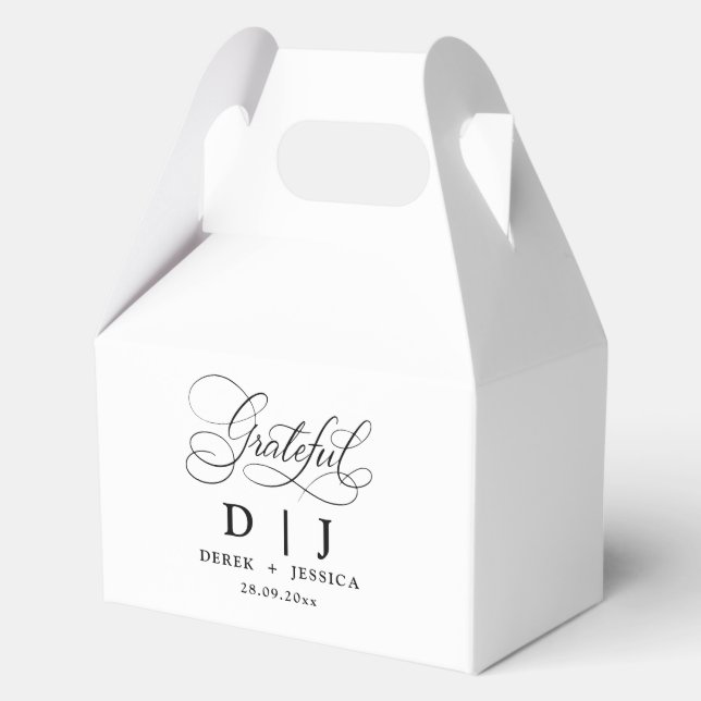Minimal Elegant Luxury White & Black Wedding  Favor Boxes (Front)