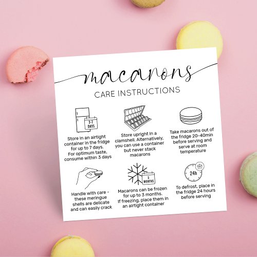 Minimal Elegant Macarons Care Guide  Thank You Square Business Card