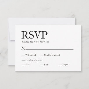 Minimal Elegant Meal Choice White Wedding RSVP Card