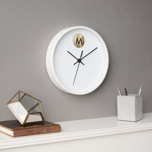 Minimal Elegant Metallic Gold Monogram Clock