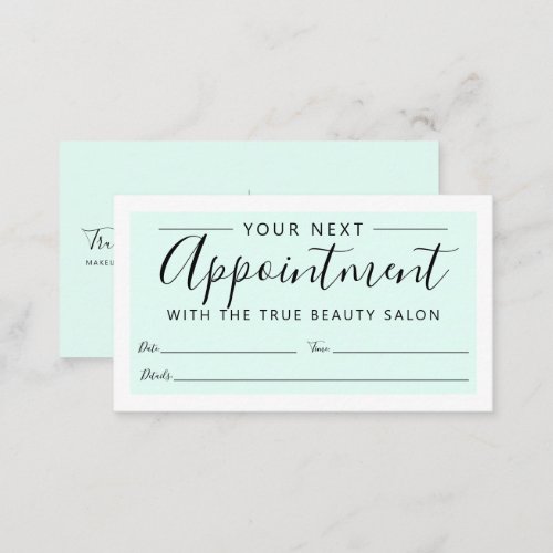 Minimal Elegant Mint Green White Border Script Appointment Card