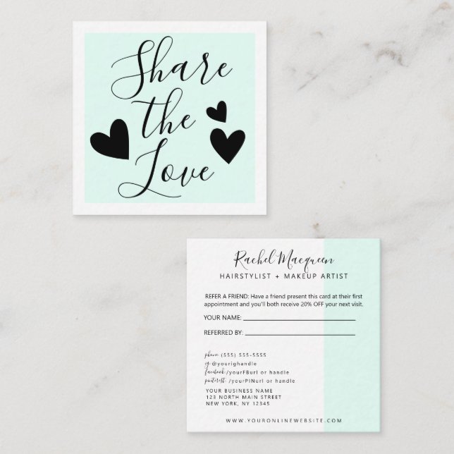 Minimal Elegant Mint Green White Script Referral Card (Front/Back)