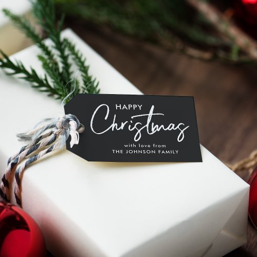 Minimal Elegant Modern Black Happy Christmas Gift Tags