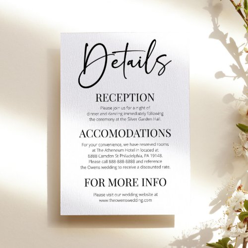 Minimal Elegant Modern Classic Wedding Details Enclosure Card