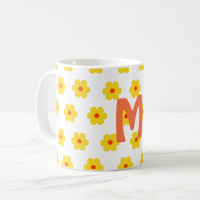 minimal elegant modern daisy monogram  coffee mug (Front Left)