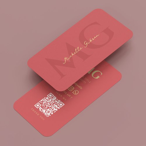 Minimal Elegant Modern Monogram Coral  Business Card