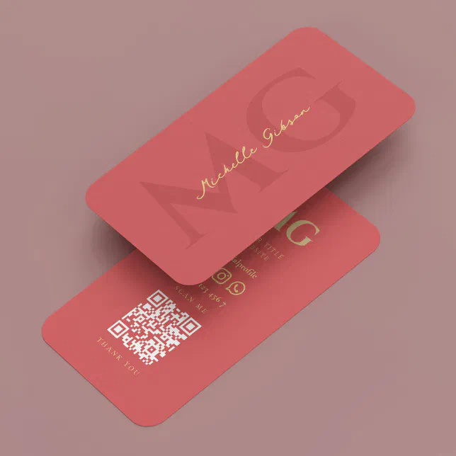 Minimal Elegant Modern Monogram Salmon Pink Business Card | Zazzle