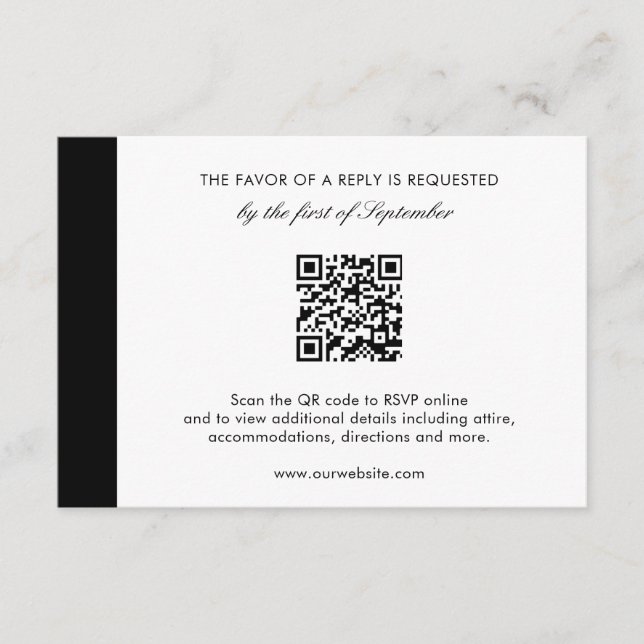 Minimal Elegant Modern QR Code Wedding RSVP Card (Front)