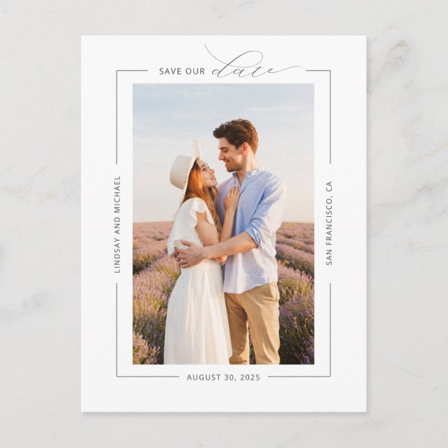 Minimal Elegant Modern Simple Save the Date Photo Announcement Postcard (Front)
