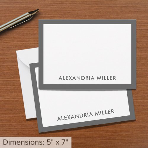 Minimal Elegant Monogram Name White Gray 5x7 Note Card