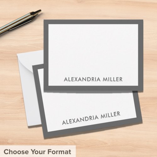 Minimal Elegant Monogram Name White Gray Note Card