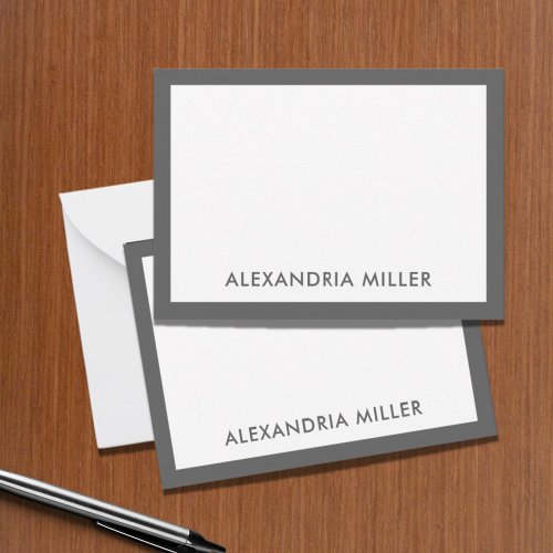 Minimal Elegant Monogram Name White Gray Note Card