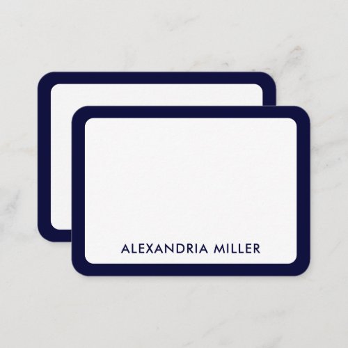 Minimal Elegant Monogram Name White Navy Note Card