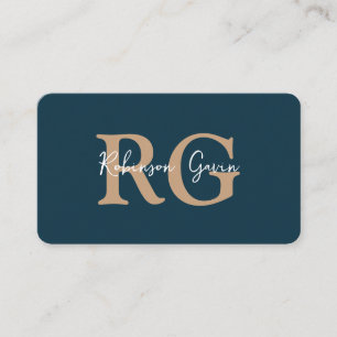 Minimal Elegant Monogram Navy Blue QR Code Business Card