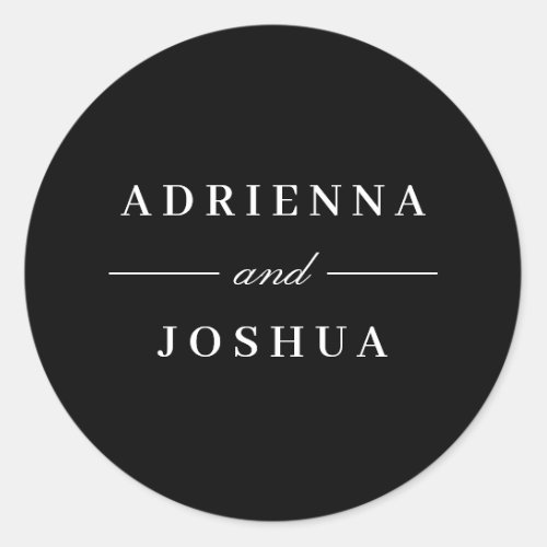 Minimal Elegant Monogram Wedding Black White Classic Round Sticker