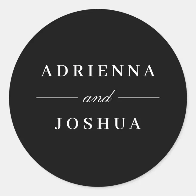 Minimal Elegant Monogram Wedding Black White Classic Round Sticker | Zazzle