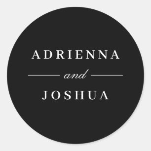 Minimal Elegant Monogram Wedding Black White Classic Round Sticker