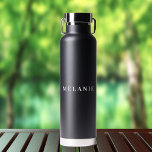 Minimal Elegant Name Wedding Black Water Bottle<br><div class="desc">Personalize this elegant minimalist style water bottle with your custom name.</div>