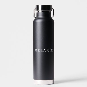 Minimal Elegant Name Wedding Black Water Bottle