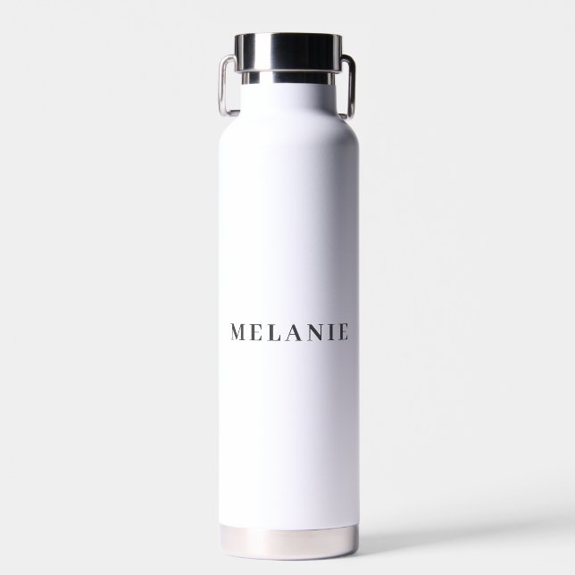 Minimal Elegant Name Wedding White Water Bottle (Front)