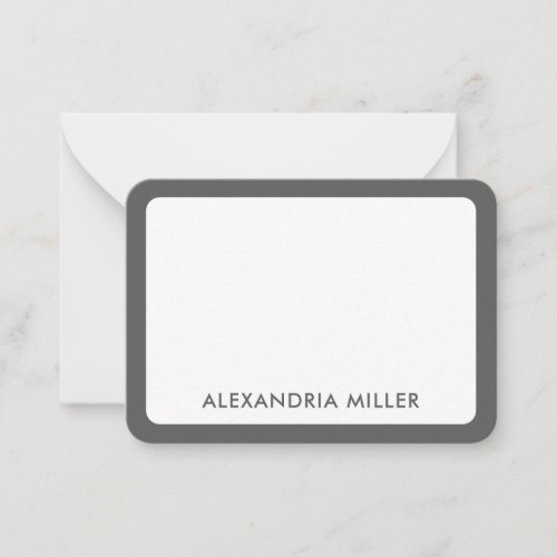Minimal Elegant Name White Gray Rounded Corners Note Card